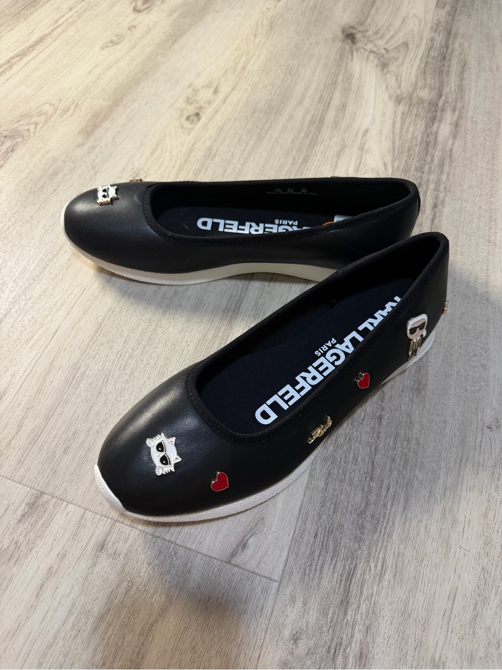 Karl Lagerfeld Black Ballet Flats with Enamel Charms
